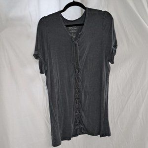 Torrid, 1, Tshirt, Blue, Gray, Decorative Laced Front, Relaxed Fit, Casual